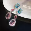 Elegância vintage! Brincos de franja em gota d'água com zircônia azul, brincos estilo corte francês, sensação de luxo leve e alta qualidade para mulheres