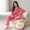 Pijama para mujer para primavera y otoño, algodón puro, cárdigan con cuello, talla grande, conjunto dulce y lindo de rayas para casa, se puede usar para salir
