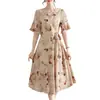 Vestido de Verano para Mujer de Mediana Edad y Anciana Estilo Occidental Estampado Delgado de Verano para Madre de Mediana Edad Falda Midi con Cintura Ajustada