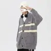 Suéter de rayas de colores de bloques holgado de marca china de moda, unisex, chaqueta cárdigan de punto estilo casual americano para otoño e invierno, cuello en V