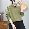Camisa Simples de Lixa Estilo Japonês Feminina Manga Longa Exportação Comércio Exterior Algodão Lavado Top Empilhado