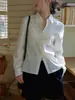 Camisa de Manga Larga a Cuadros Azules Pequeños con Cintura Fruncida Estilo Intelectual SS 2025