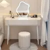 Tocador blanco sencillo para dormitorio, tocador moderno minimalista para apartamento pequeño, tocador de maquillaje calmante estilo wabi-sabi crema de lujo ligero