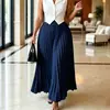 D650 Ropa europea y americana transfronteriza para mujer, falda larga plisada elástica de cintura alta con dobladillo amplio y caída elegante, falda africana de talla grande