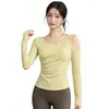 Ropa de Yoga para Mujer en Otoño e Invierno, de un Hombro, Hombros Descubiertos, Falso Dos Piezas, Ajustado, Top Deportivo de Manga Larga, Ropa de Entrenamiento para Pilates al por Mayor