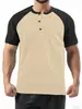 Camisa Polo Deportiva Casual para Hombre de Primavera y Verano, Transpirable, Corte Holgado, Camisa Henry de Manga Corta con Bloques de Color, Ropa para Hombre Estilo Resort