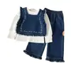 Conjunto para Niñas Otoño 2025 Nuevo Chaleco de Mezclilla Elegante Pantalones Anchos Sueltos Moda Infantil Estilo Bosque Conjunto de Tres Piezas