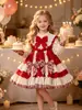 Fábrica de origen 2026 nuevo vestido de bloc de color navideño estilo lindo fiesta vestido de princesa para niña pequeña