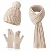 Sombreros Transfronterizos para Hombres y Mujeres en Otoño e Invierno Gorros de Lana Tejidos Gruesos con Forro de Polar, Bufandas y Guantes Trajes Cálidos