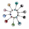 Anéis de Umbigo de Aço Inoxidável Transfronteiriços Europeus e Americanos, Joias de Piercing, Studs de Umbigo Duplos Cravejados com Diamantes, Atacado em Estoque