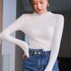 Tricô Simples de Gola Alta Parcial para Outono e Inverno para Mulheres, Roupa Íntima de Alta Qualidade, Camisa Base com Efeito Emagrecedor, Top Casual de Cor Pura