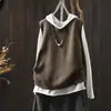 Original e autêntico, sem bolinhas! Colete de tricô feminino com gola redonda, caimento solto, sem mangas, artístico, grosso, estilo pulôver minimalista