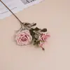 Flores Artificiales Rosas Yafei de 3 Cabezas Flores de Seda Retro Europeas Rosas de Diamante Flores Decorativas Suaves para Salón de Bodas Muebles para el Hogar