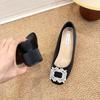 Zapatos de Tacón Grueso de Satén con Hebilla Cuadrada de Pedrería Aumentada 6cm para Mujer 24 Otoño Nuevos Elegantes Franceses de Tacón Alto para Viajar al Trabajo