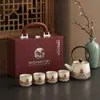 Conjunto de chá de ouro e prata cultural e artístico, conjunto completo de bule da Fornalha Ru com alça, um bule e quatro xícaras, embalagem em caixa de presente, bule feito sob medida