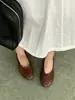 Versión de piel de oveja~Zapatos planos de estilo francés para mujer, punta redonda, tacón grueso, con lazo, adecuados para el trabajo, bailarinas, zapatos Mary Jane