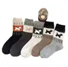 Calcetines de Lana Fair Isle Retro para Cachorro Otoño e Invierno Espesados Calientes de Media Pantorrilla Calcetines Largos Calcetines de Felpa Calcetines de Peluche Lindos