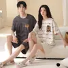 2026 Novo Pijama de Algodão Puro para Casal de Verão Manga Curta Shorts Estampa Divertida de Desenho Animado Pode Ser Usado Fora de Casa Conjunto de Roupas