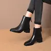 Pantalones de pierna ancha estilo británico botines retro mujer botas de cuero 2026 Otoño/Invierno nuevo estilo botas forradas de fleece punta cuadrada botas ajustadas