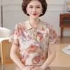 Camiseta de Moda de Verano con Mangas Cortas y Solapa para Mamá, Elegante Conjunto de Tops Delgados de Seda de Hielo para Mujeres de Mediana Edad y Mayores