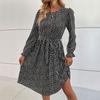 Bai Fen Zhi YiVestido Popular de Otoño Europeo y Americano Transfronterizo Moderno Único con Cuello Redondo y Manga Larga Estampado de Leopardo