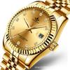 Lupa Calendário de Vidro Relógio Luminoso Masculino Totalmente Dourado Cruz Masculina Par de Relógios Combinando Feminino Mostrador Grande