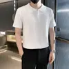 Camisa Polo Casual de Verano Estilo Old Money para Hombre, Camisa Polo de Manga Corta con Cuello Campana Ajuste Delgado de Moda, Versátil de Color Sólido Manga Corta