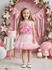 Mercadorias de Comércio Exterior Transfronteiriço Conjunto Original de Verão para Meninas com Top Halter Floral 3D e Saia Tutu Conjunto de Duas Peças, Conjunto de Vestido Princesa em Renda