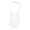Cadena de Cristal de Vidrio Europeo y Americano con Borla Larga Collar Lujo Accesible Moda de Gama Alta Elegante Collar de Nicho para Mujeres