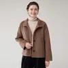 Casaco de Caxemira Dupla Face Feminino Curto 2026 Outono/Inverno Novo Solto Moda Gola Alta Petite Roupa Exterior de Lã Feita à Mão