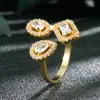 Anillo Abierto de Moda en Stock para Exportación, Anillo de Zirconita Cúbica con Forma de Lágrima Full Diamond Estilo Coreano, Electrochapado de Tres Capas