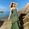 Vestido strapless azul Klein, corte ajustado, falda de sirena, falda larga, vestido con ambiente de vacaciones en la playa