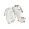 Macacão Bebê Moda Manga Longa Primavera e Outono para Meninos e Meninas Xadrez Casual Macacãozinho Passeio Macacãozinho Algodão Puro Classe A