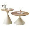 Mesa de Centro de Madera Maciza Crema Estilo Nórdico para Sala de Estar Doméstica Combinación Moderna Simple Redonda Móvil
