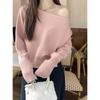 Suéter Rosa Suave Dulce de Cuello Desmontable Hombro Caído Camisa Base Holgada para Mujer Abrigo de Otoño e Invierno Parte Superior Interior Estilo Extranjero
