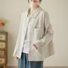 Novo Estilo Outono/Inverno 2026 Casaco Longo de Manga Longa Espesso em Tecido de Veludo Artístico com Gola Reversível Aberto na Frente Off-white para Mulheres