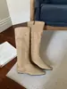 Botas largas de ante para mujer con punta cuadrada, nuevo estilo otoño/invierno 2025, botas de montar hasta la rodilla, tacón bajo, efecto adelgazante