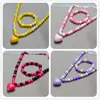 Novo conjunto de colar colorido em formato de coração para crianças, colar e pulseira de princesa para meninas, conjunto de 2 peças, acessórios fofos e adoráveis, atacado