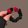 Goma para el pelo con forma de corazón rojo para mujeres jóvenes, estilo coreano lujoso, scrunchie con forma de corazón para peinados recogidos, cuerda para coleta alta, accesorio para el pelo