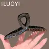 Nuevo Estilo Primavera y Verano Exquisito Pinza de Garra Totalmente de Diamante para Mujer, Elegante Pinza de Tiburón Negra para la Parte Posterior de la Cabeza, Accesorio para el Cabello de Alta Gama