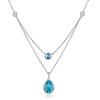 Corrente de Clavícula Dupla Camada Simples e Elegante Gota d'Água Azul Estilo Minimalista Colar Colar de Cristal Dia dos Namorados Presente de Dia das Mães