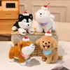 Lindo peluche de cachorro de mascota, tamaño pequeño de dibujos animados con atuendos y bufanda intercambiables, Husky, Bichón, Shiba Inu, juguete de peluche, regalo