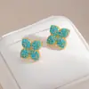 Moda Transfronteriza para Mujer Joyería Clásica Versátil Zirconia Cúbica Full Diamond Pendientes de Trébol de Cuatro Hojas de Plata 925 para Mujer