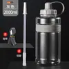Botella de Agua Grande de Plástico Resistente a Altas Temperaturas, Taza Deportiva Portátil para Exteriores, Botella Espacial con Popote Resistente a Altas Temperaturas