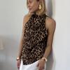 Estilo Europeo y Americano Verano Nueva Moda Chaleco sin Mangas con Estampado de Leopardo para Mujer con Diseño Irregular, Corte Ajustado y Elegante para el Trayecto al Trabajo