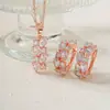 Moxi Transfronteiriço Assimétrico Zircônia Multi-Color Doce Moda Cobre Inlaid Zircônia Argola de Orelha Colar Conjunto de Joias Atacado
