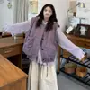 Roupas Plus Size para Mulheres Gorduchas, Colete de Trabalho Acolchoado Roxo Estilo Japonês, Suéter com Capuz Macio e Aconchegante, Conjunto de Calça Cropped de Veludo