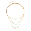 Collar con Colgante de Perla Elegante Transfronterizo Europeo y Americano Cadena para Clavícula Francesa Multicapa Joyería