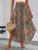2026 Ropa de Comercio Exterior Transfronterizo Europeo y Americano Primavera y Verano para Mujer Estilo Exótico Cordón Versátil Cintura Alta Estampada Falda Larga