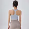 Top Regata de Yoga Costas em H para Mulheres com Bojos Fixos Sutiã Esportivo Integrado Suporte Push-up Sutiã Fitness Anti-Queda